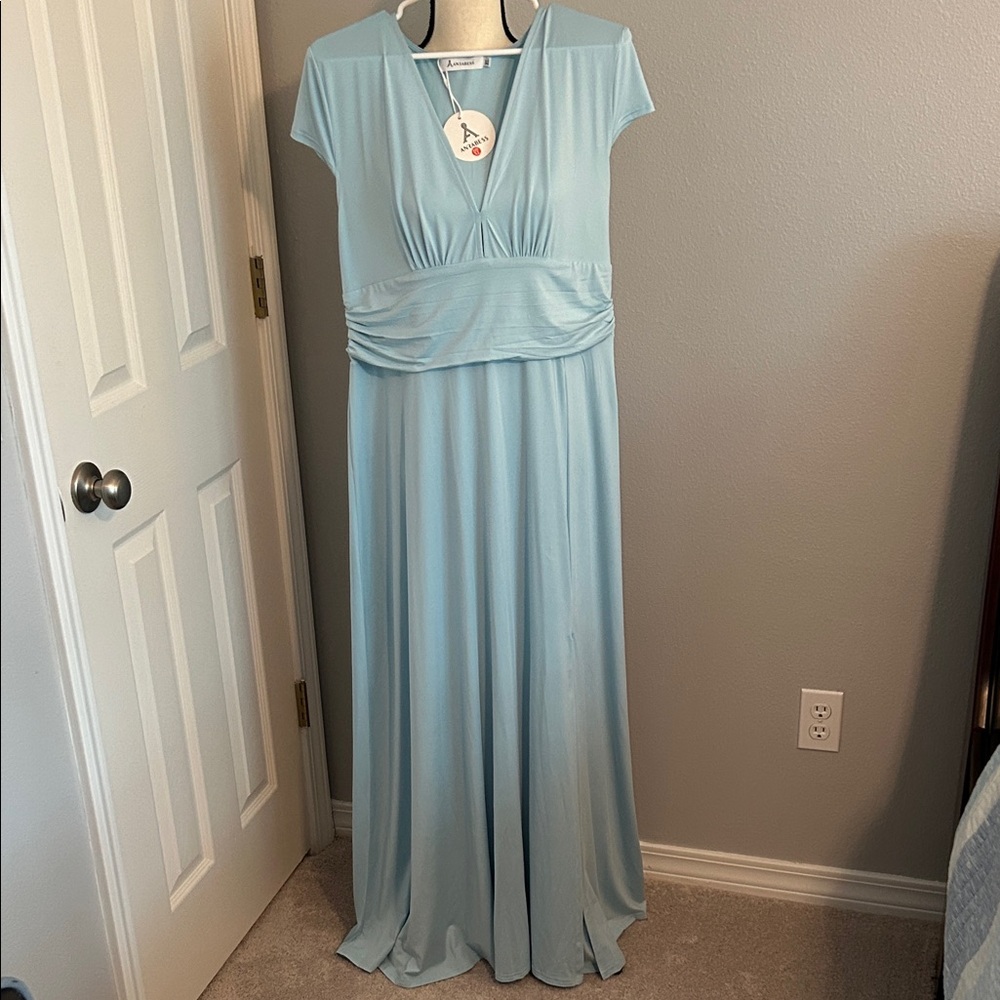 Anrabess short sleeve maxi dress with deep v neck